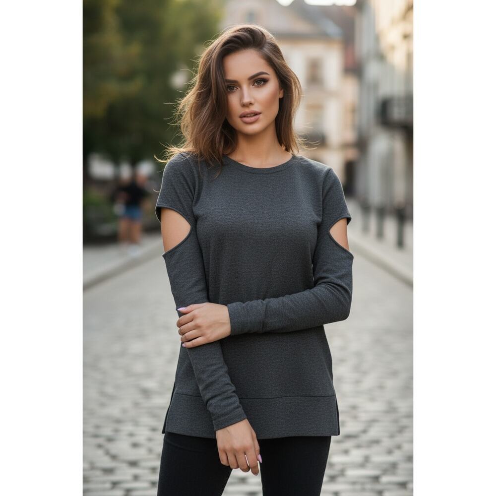 Project Cold Shoulder Gray Sweater Top Size Medium